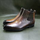 Handmade Men's Leather Brown Patina Ankle High Chelsea Stylish Fashion Boots-970
