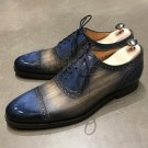 Handmade Men's Leather Blue Patina Oxfords Custom Premium Quality Shoes-481