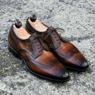 Handmade Men's Leather Oxfords Wingtip Coffee Brown Burnished Brogue Shoes-209