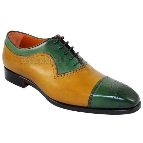 Handmade Men's Leather Oxfords Two Tone Lace up Custom Dress Fashion Shoes-870