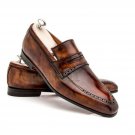 Handmade Men's Leather Brown Patina Loafers Slip Ons Designing Fashion Shoes-56