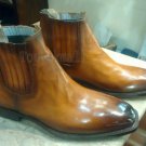 Handmade Men's Leather New Stylish Cognac Patina Ankle High Chelsea Boots-979