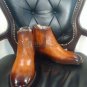 Handmade Men's Leather New Stylish Cognac Patina Ankle High Chelsea Boots-979