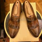 Handmade Men's Leather Fringes Casual Vintage Loafers and Slip Ons Shoes-410