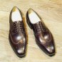 Handmade Men's Leather Oxfords Wingtip Vintage Burnished Brown Lace Up Shoes-403