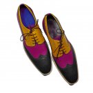 Handmade Men's Leather Oxfords Dress Multicolor Black Purple Yellow Shoes-694
