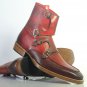 Handmade Men's Leather Monk Two Tone Red ANKLE HIGH Dress Stylish Boots-724