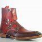 Handmade Men's Leather Monk Two Tone Red ANKLE HIGH Dress Stylish Boots-724