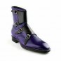 Handmade Men's Leather Monk Strap Ankle Navy Ankle High Casual Wear Boots-609