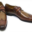 Handmade Men's Leather Two Tone Wing Tip Brogue Toe Monk Straps Shoes-838