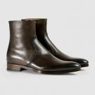 Handmade Men's Leather Chelsea Casual Brown Zipper Ankle Fashion Super Boots-5