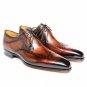 Handmade Men's Leather Oxfords Wingtip Two Tone Brown Burnished Formal Shoes-941