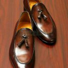 Handmade Men's Leather Genuine Brown Tassels Loafers & Slip On Formal Shoes-63