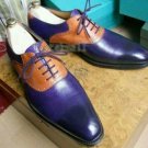 Handmade Men's Leather Blue & Tan Formal Fashion Stylish Oxfords Dress Shoes-68