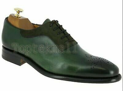 Handmade Men's Leather Super Stylish Formal Real Brogue Green Dress Shoes-110