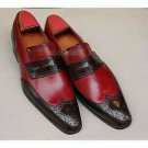 Handmade Men's Leather Loafers Two Tone Fashion Burgundy Formal Casual Shoes-133