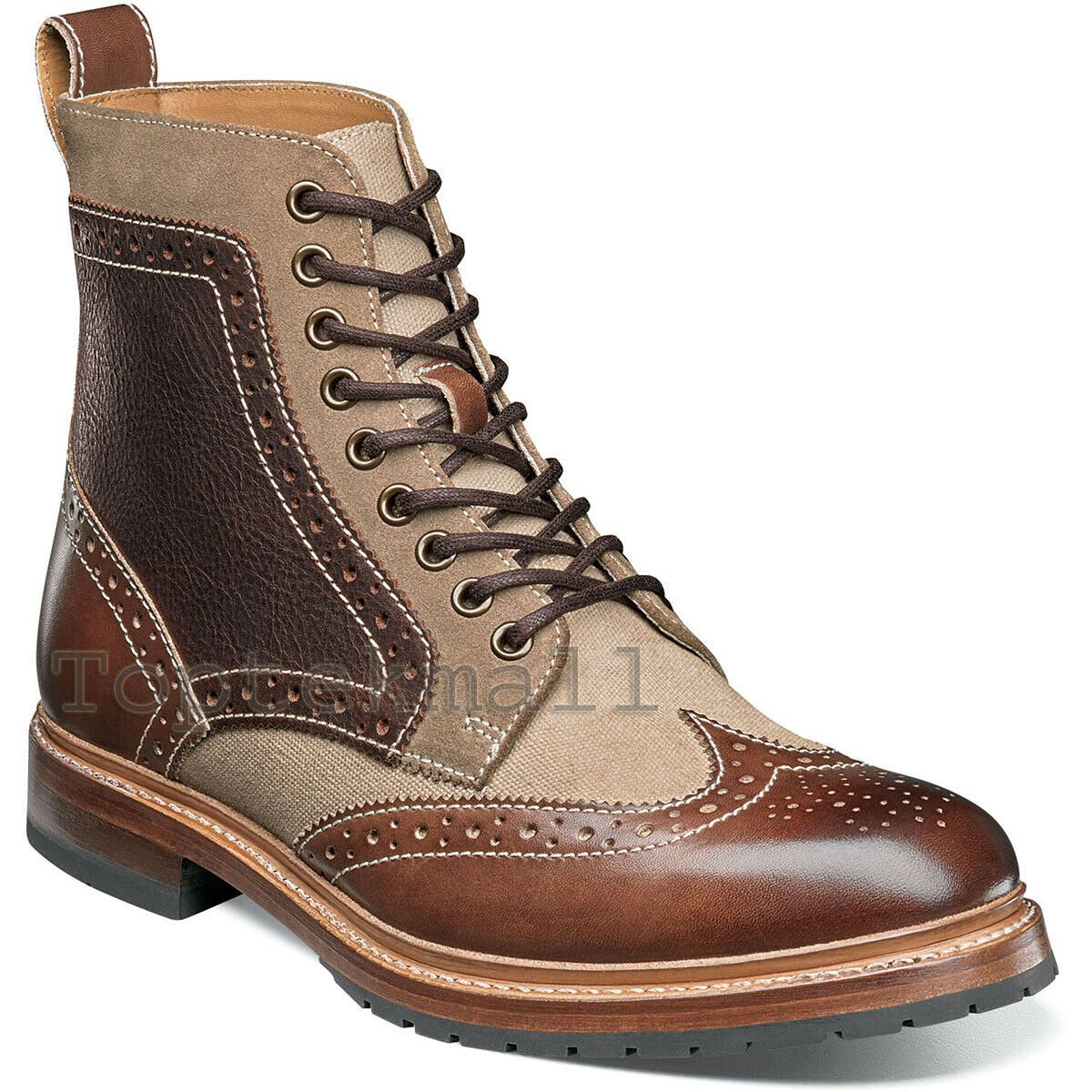 Handmade Men's Leather Multicolor High Ankle Brogues Lace Up Stylish Boots-716