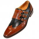 Handmade Men's Leather Triple Monk Straps Black Brown Brogue Fashion Shoes-732