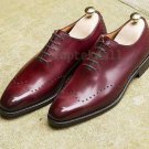 Handmade Men's Leather Oxfords Dress Maroon Color Super Casual Wingtip Shoes-749