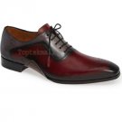 Handmade Men's Leather Oxford Maroon Black Wing Tip Classical Stylish Shoes-804