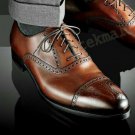 Handmade Men's Leather Oxford Designer Wing Tip Brogues Brown Formal Shoes-807