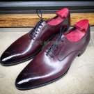 Handmade Men's Leather Oxfords Wingtip Formal Maroon Dress New Casual Shoes-204