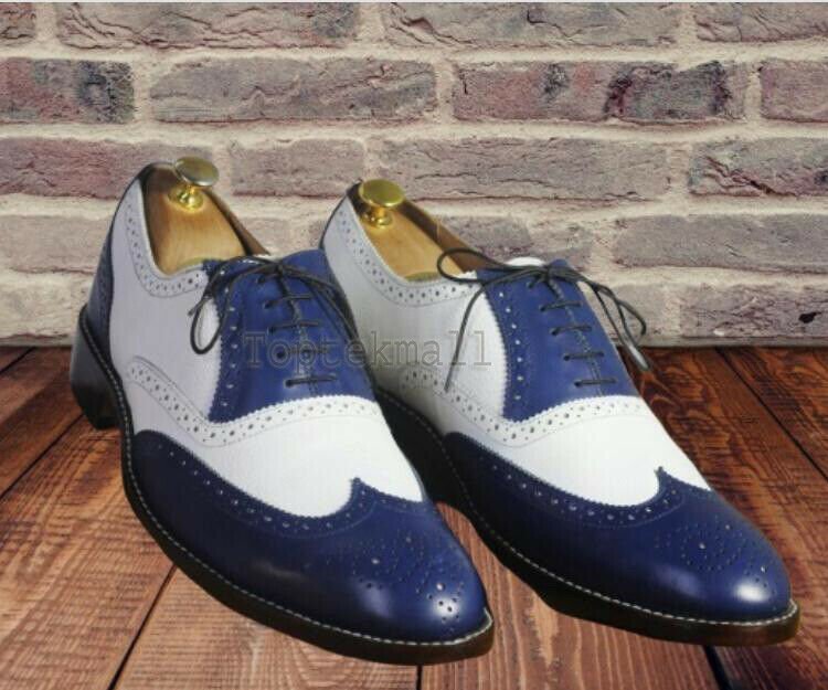 Handmade Men's Leather Oxfords Wingtip Two Tone Casual Formal Brogue Shoes-660