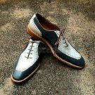 Handmade Men's Leather Oxfords Spectator black & white dress Wingtip Shoes-436