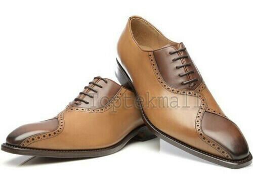 Handmade Men's Leather Oxfords Wingtip Brown Brogues Fashion Dress Shoes-108