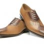 Handmade Men's Leather Oxfords Wingtip Brown Brogues Fashion Dress Shoes-108