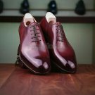 Handmade Men's Leather Oxfords Maroon Burnished Pointed Toe Premium Shoes-291