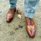Handmade Men's Leather Oxfords Brown Brogue Formal Dress Stylish Shoes-440