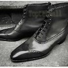 Handmade Men's Leather FASHION BLACK COLOR High Ankle Stylish Boots-595