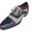 Handmade Men's Leather Oxfords Wingtip Dress Blue Medallion Toe Party Shoes-757