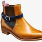 Handmade Women's Leather Three Tone Tan Brown Blue Monk Buckle Strap Boots-625