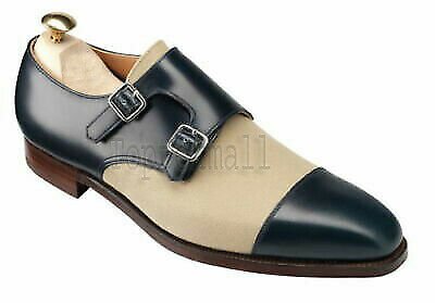 Handmade Men's Leather Two Tone Monk Straps Formal Casual Custom Dress Shoes-190