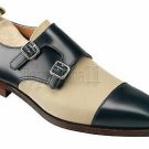 Handmade Men's Leather Two Tone Monk Straps Formal Casual Custom Dress Shoes-190