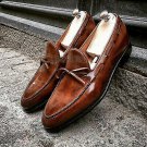 Handmade Men's Leather New Classic Brown Slip Ons Laces Loafers Dress Shoes-337