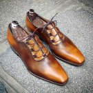 Handmade Men's Leather Tan Color Brogue Lace Up Formal Party Oxfords Shoes-408