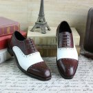 Handmade Men's Leather Oxfords Brogues Toe Made To Order Brown White shoes-746