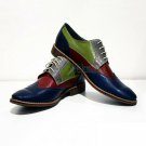 Handmade Men's Leather Oxfords Multi Color Wing Tip Party Wear Premium Shoes-812