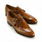 Handmade Men's Leather Single Monk Buckle Brown New Top Quality Formal Shoes-373