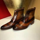 Handmade Men's Leather New Brown Lace Up Classic Ankle High Fashion Boots-540