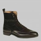 Handmade Men's Leather Black Ankle High Lace up Formal Wear Casual Boots-607