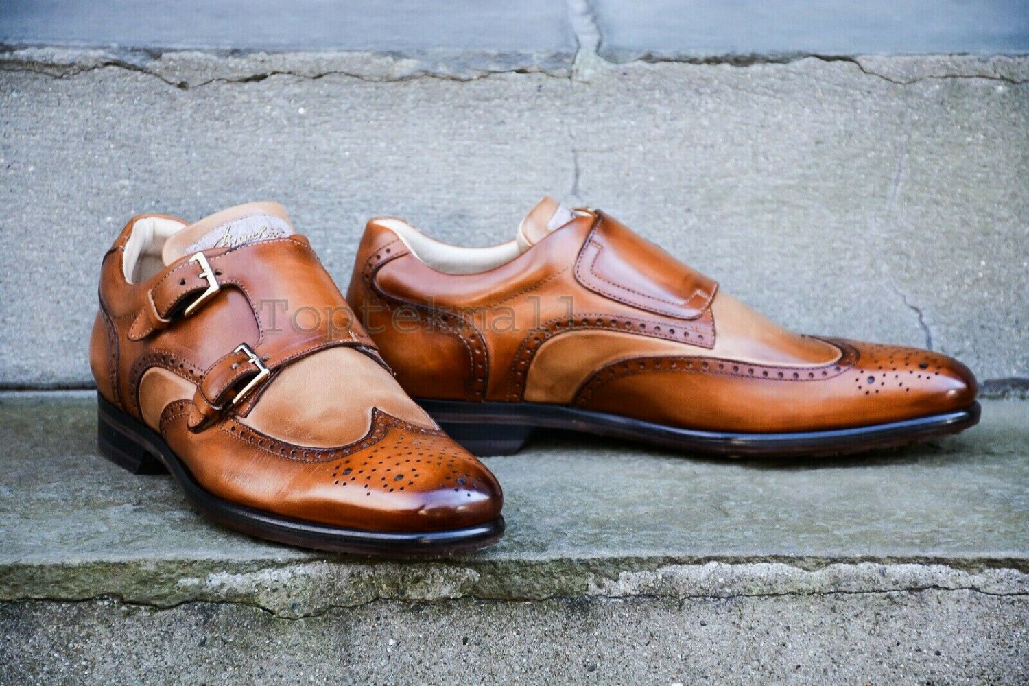 Handmade Men's Leather Designer Double Monk Straps Formal Dress Luxury Shoes-313