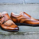 Handmade Men's Leather Designer Double Monk Straps Formal Dress Luxury Shoes-313