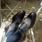 Handmade Men's Leather Oxfords Two Tone Dress Formal Brogues Wingtip Shoes-384