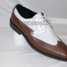 Handmade Men's LEATHER Two Tone DARK BROWN & White FORMAL Oxfords SHOES-168
