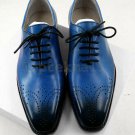Handmade Men's Leather Oxfords Blue Medallion Toe Oxford Party Wear Shoes-218