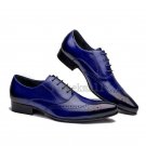 Handmade Men's Leather Oxfords Wingtip Burnished Brogue Toe Blue Dress Shoes-258